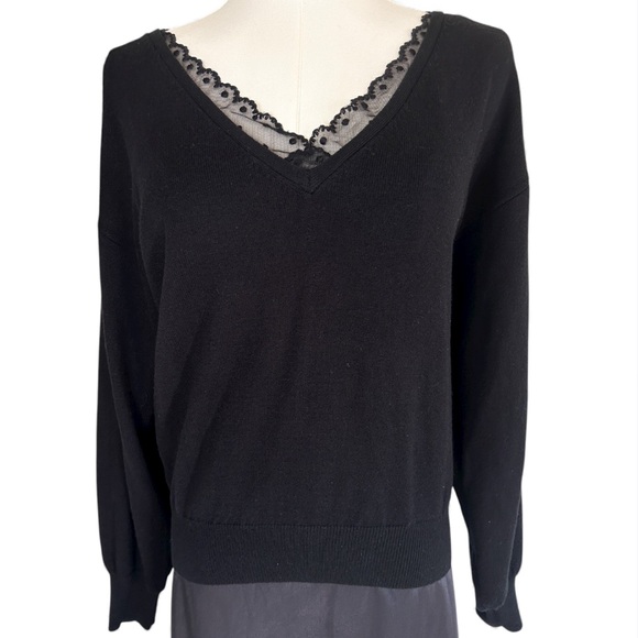 Ann Taylor Sweaters - ANN TAYLOR Layered Look Sweater Lace Trim Black Romantic Coquette Academia Sz S